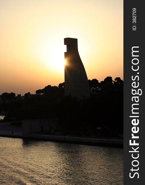 monument in Brindisi- Italy, at sunset. monument in Brindisi- Italy, at sunset