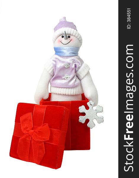 Snowman in a gift isolated over white. Snowman in a gift isolated over white