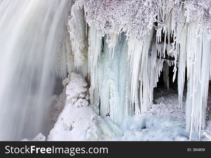 Minnehaha Falls, Minneapolis, Minnesota turning to ice. Minnehaha Falls, Minneapolis, Minnesota turning to ice