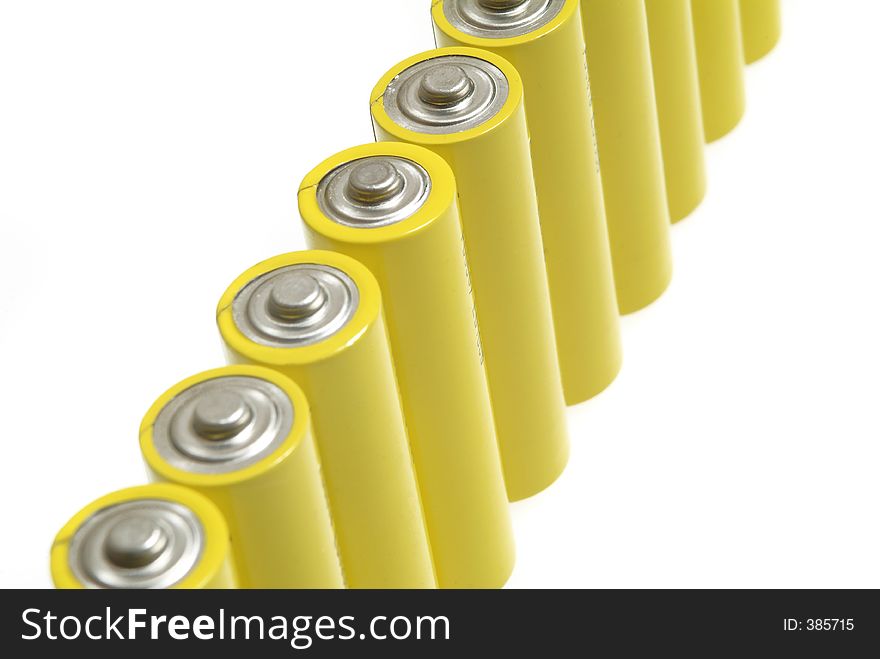 Yellow batteries over white
