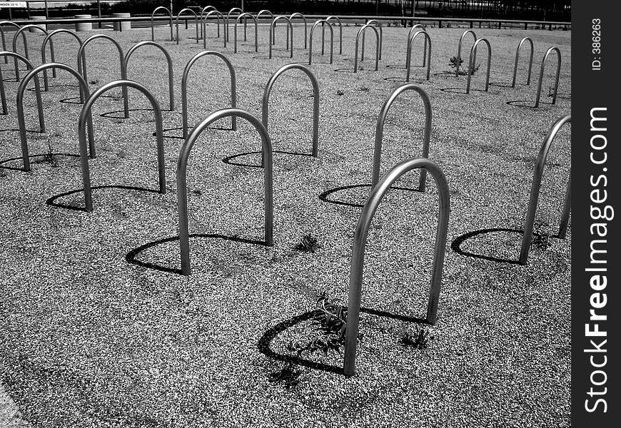 This is a bike stand outside the millennium Dome.
