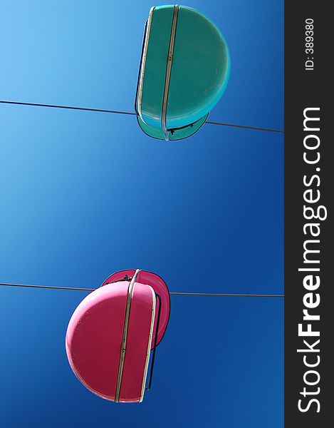 Chair Lift gondolas at the Santa Cruz, California, Boardwalk. Chair Lift gondolas at the Santa Cruz, California, Boardwalk