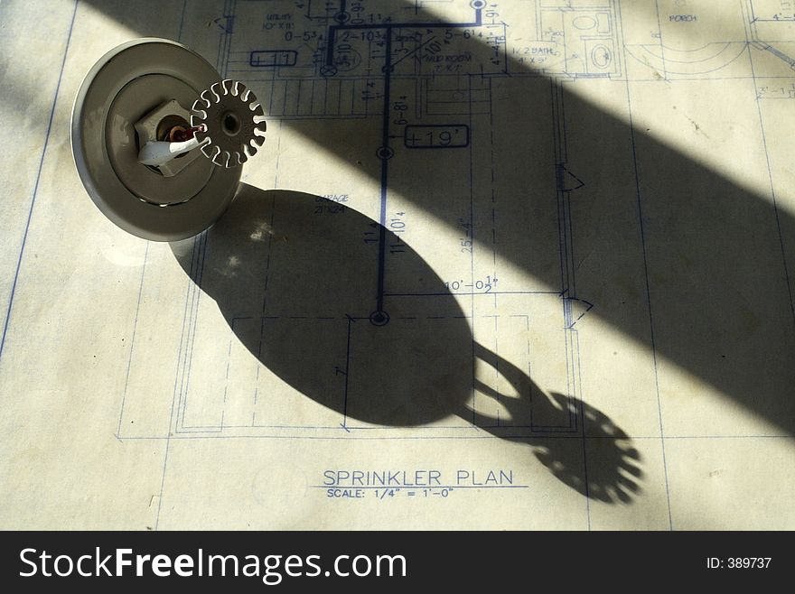 Sprinkler Head and Shadow on blueprints- Diagonal. Sprinkler Head and Shadow on blueprints- Diagonal