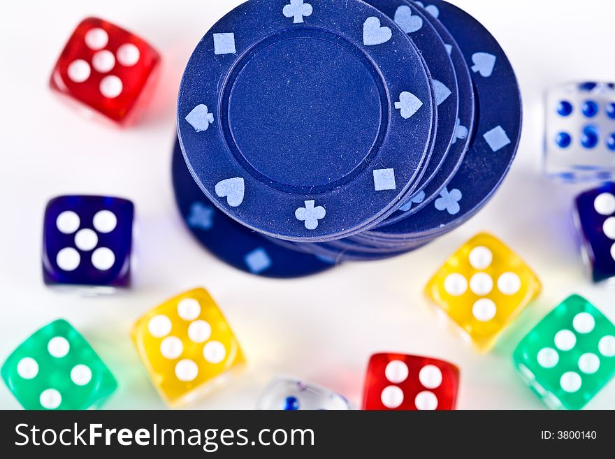 Dices and counters on the white background. Dices and counters on the white background.