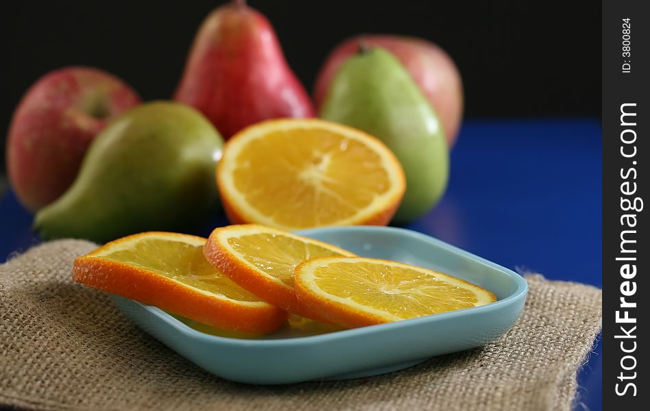 Sliced oranges, apples and pears for healthy eating. Sliced oranges, apples and pears for healthy eating