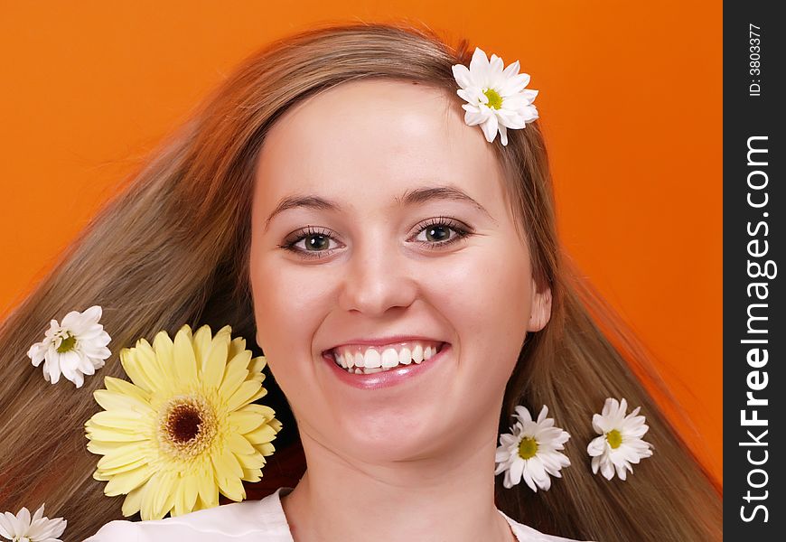 Close up of beautiful face with long hair. Close up of beautiful face with long hair