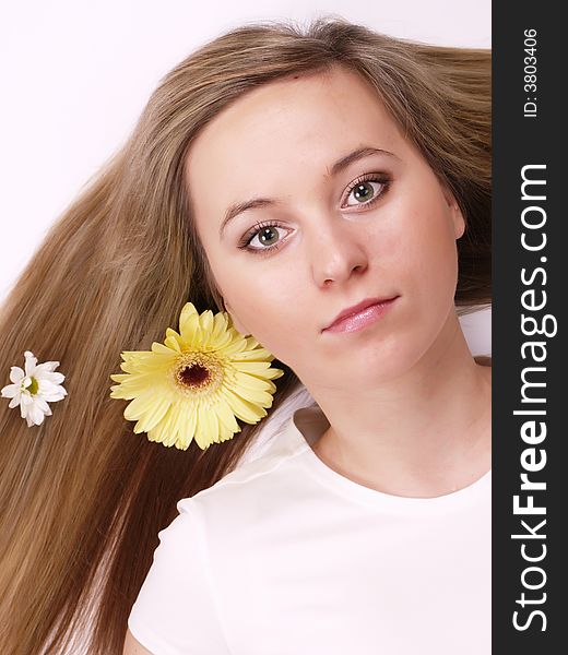 Close up of beautiful face with long hair. Close up of beautiful face with long hair