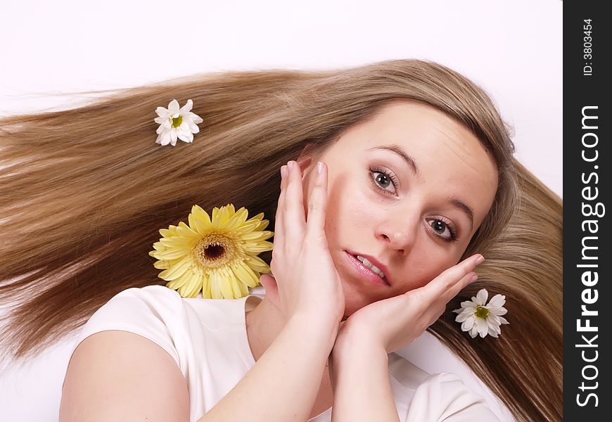 Close up of beautiful face with long hair. Close up of beautiful face with long hair