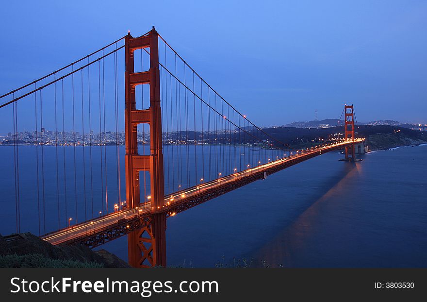 Golden Gate Bridge at dusk. Golden Gate Bridge at dusk