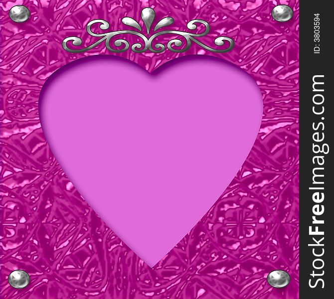 Valentine heart  scrapbook cutout  on lavender background with chrome. Valentine heart  scrapbook cutout  on lavender background with chrome