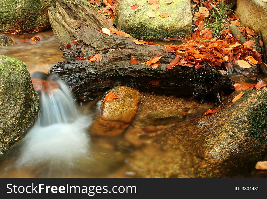 Autumn on stream in czech mountains