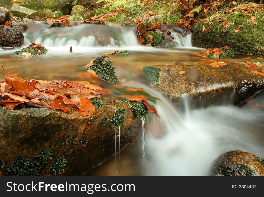 Autumn on stream in czech mountains