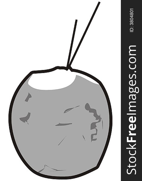 Art illustration in gray scale: a coconut