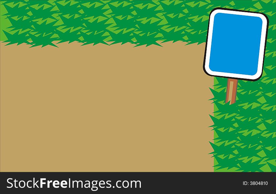 Art illustration: background with grass and a blue plate. Art illustration: background with grass and a blue plate