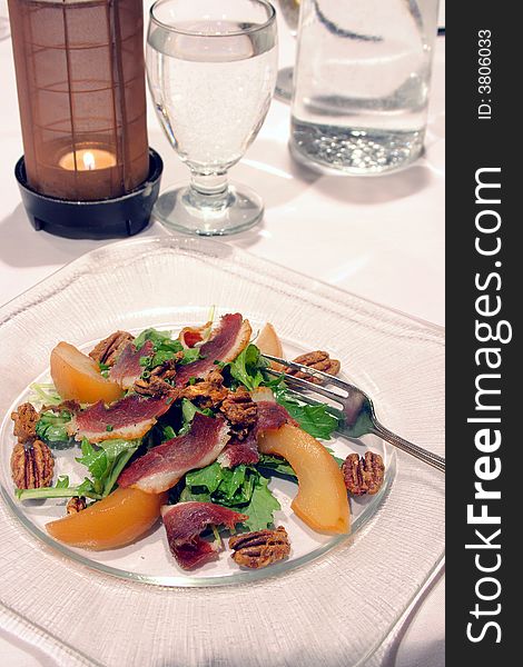 Duck salad in a classy fine dining restaurant