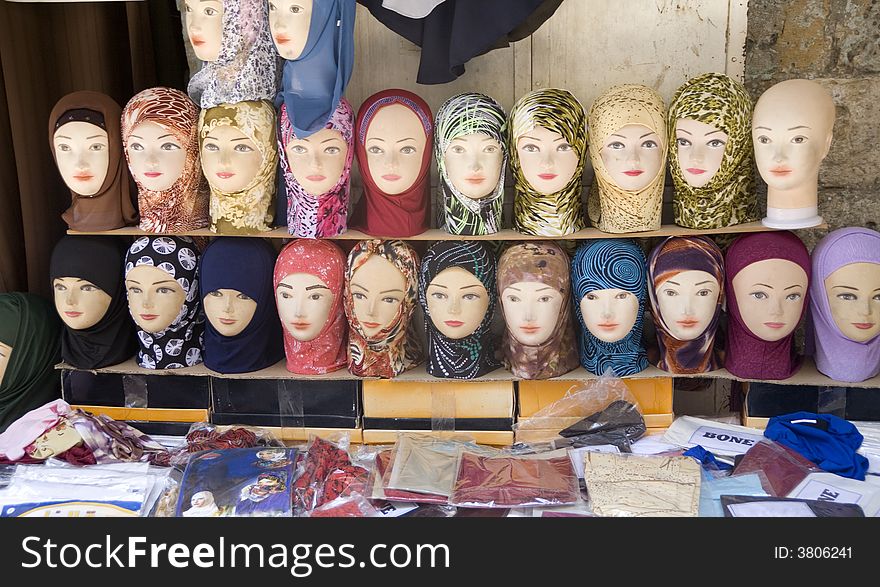 Head Scarves for sale in market in Jerusalem, Israel