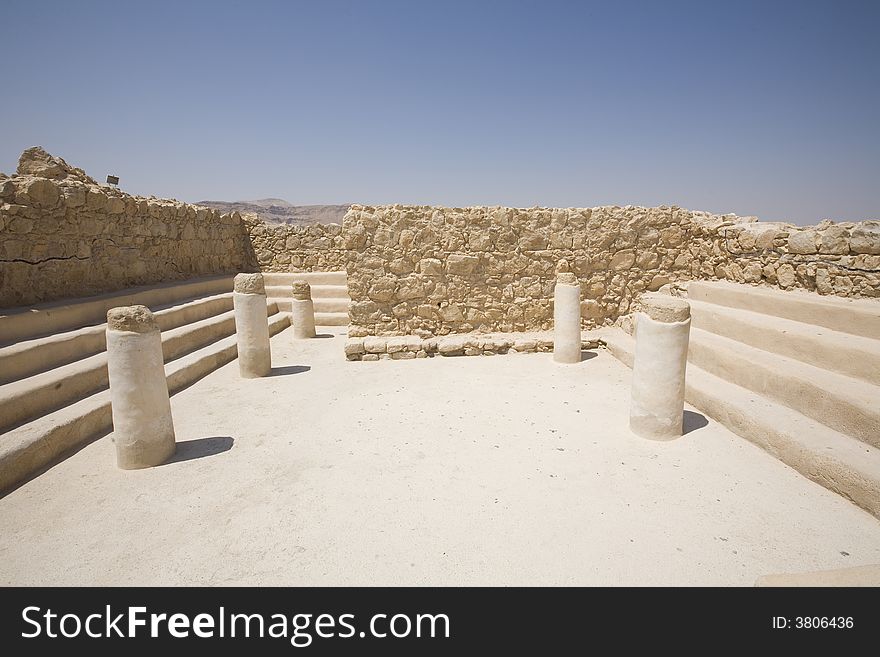 Ruins of synagogue at Masada, oldest synagogue ruins in the world