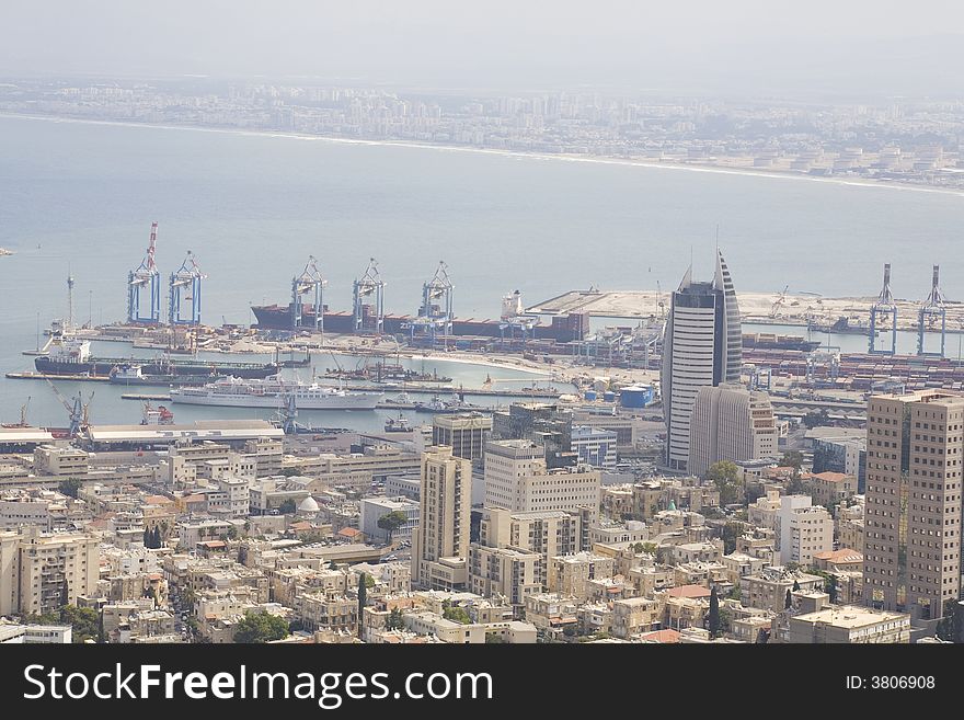 View of Sail Tower and downtown Haifa