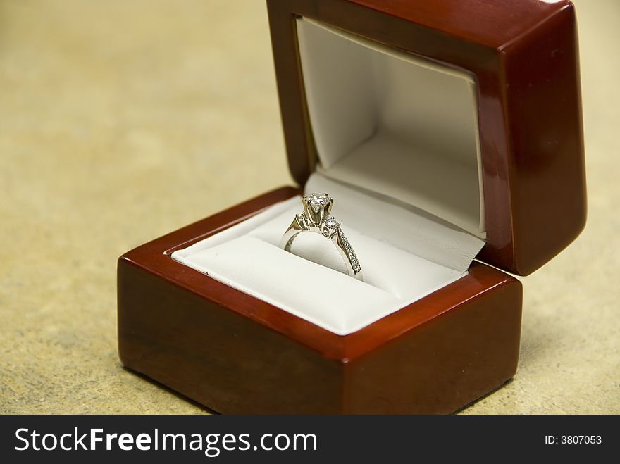 Picture of a diamond ring in a jewelry box. Picture of a diamond ring in a jewelry box