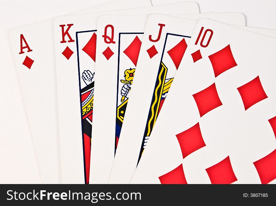 Image of a royal flush poker hand in diamond suit
