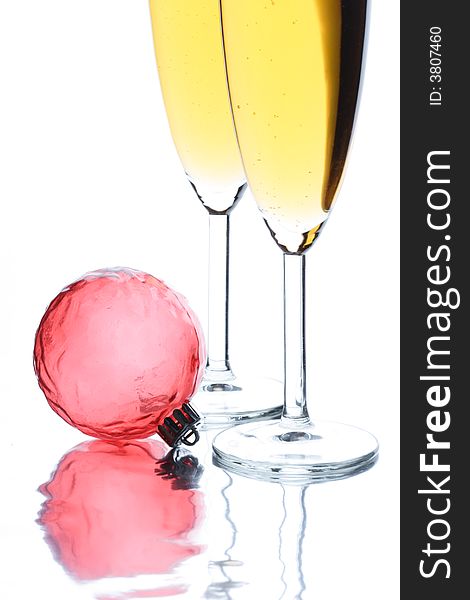 Two glasses in which champagne is poured. Two glasses in which champagne is poured
