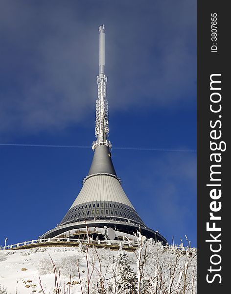 Modern Telecommunication tower in winter