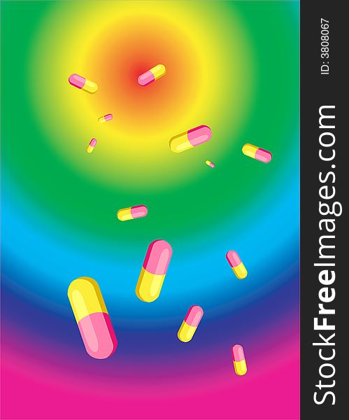 Medicine capsules on a psychedelic background. Medicine capsules on a psychedelic background.