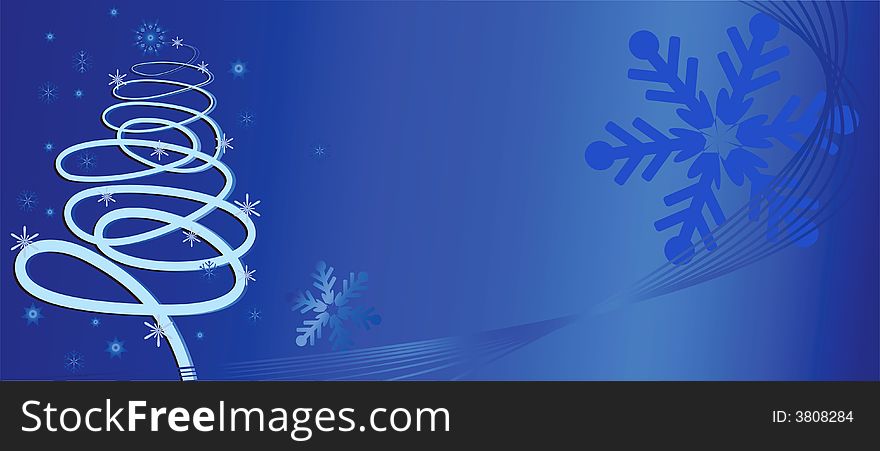 Christmas tree on blue background, vector illustration