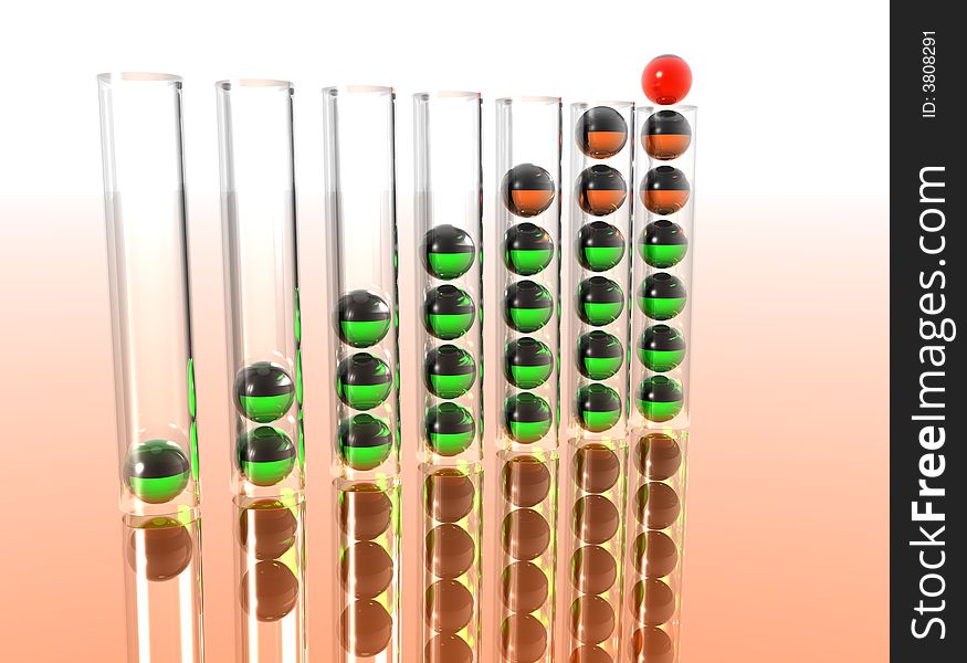 Transparent glass tubes with multi-coloured spheres. Transparent glass tubes with multi-coloured spheres