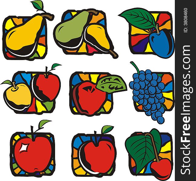 A set of 4 vector illustrations of figs and cherries. A set of 4 vector illustrations of figs and cherries.