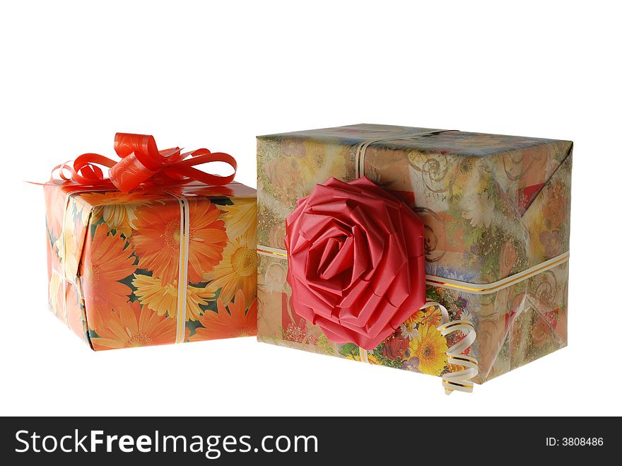 Boxes with gifts. It is isolated on a white background. Boxes with gifts. It is isolated on a white background