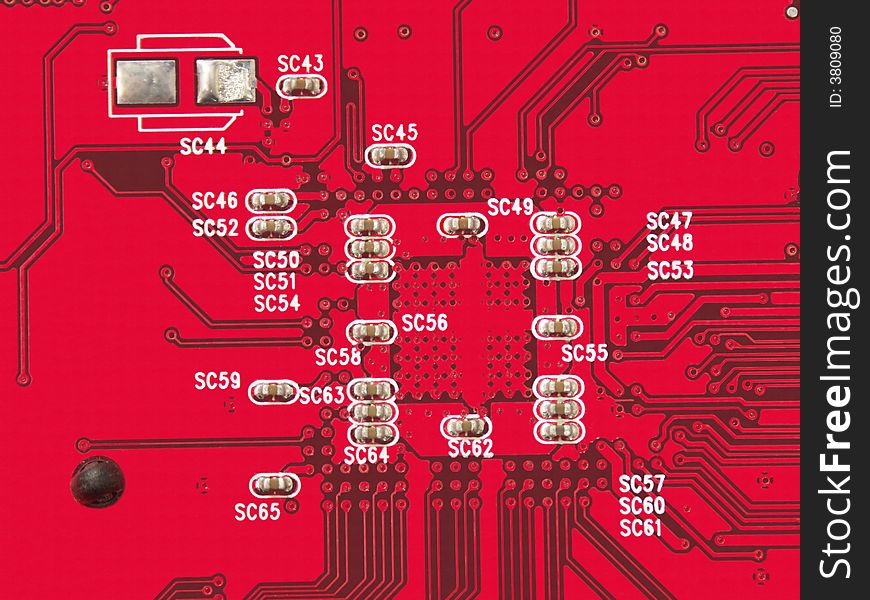 Red circuit board from a computer video card