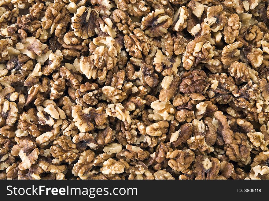 Textured background of shelled walnuts