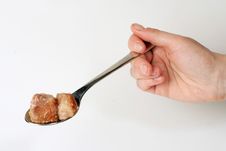 Fried Meat On Spoon Royalty Free Stock Photography
