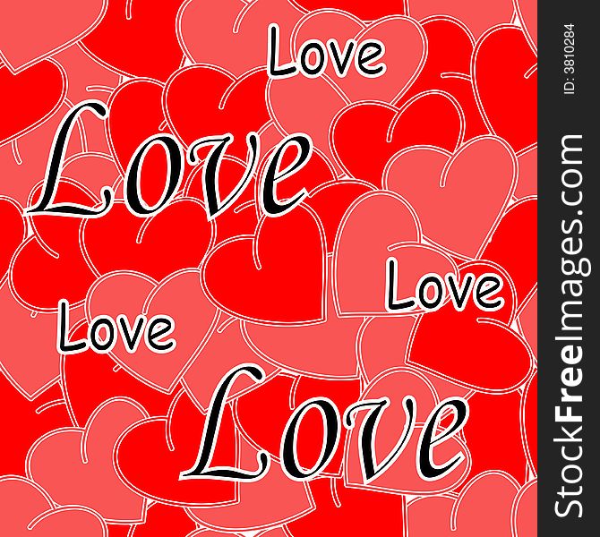 Seamlessly vector wallpaper valentine with hearts and superscription love. Seamlessly vector wallpaper valentine with hearts and superscription love
