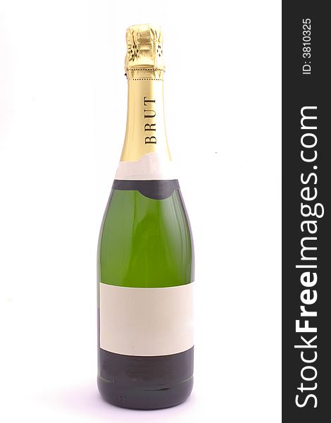 A bottle of champagne on white