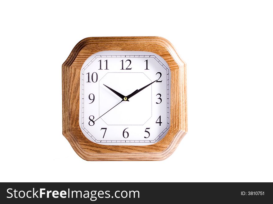 Classic wood clock on whtie background