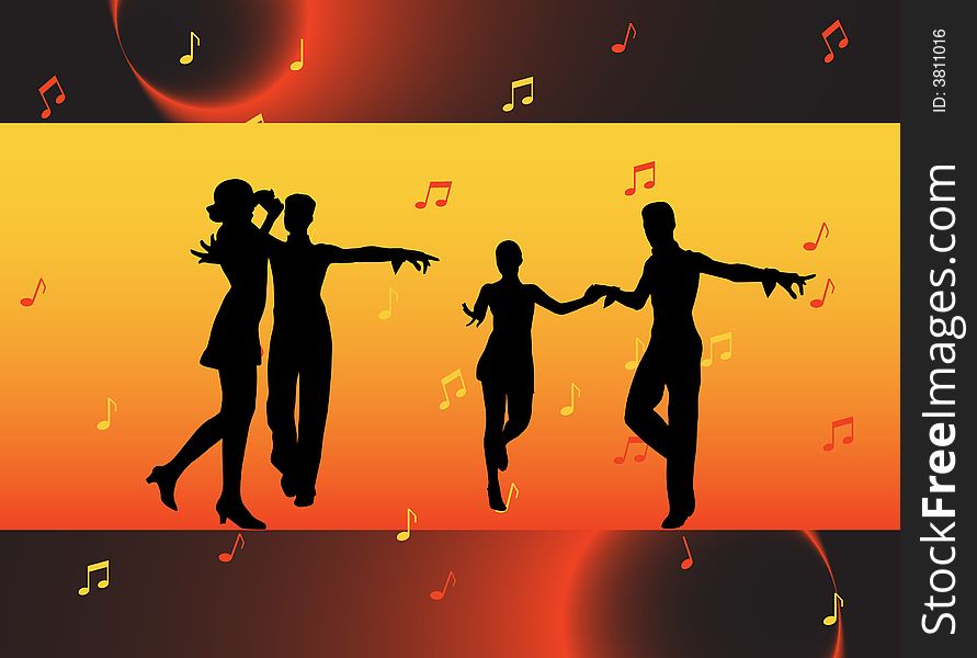 Illustration of people dancing with abstract background