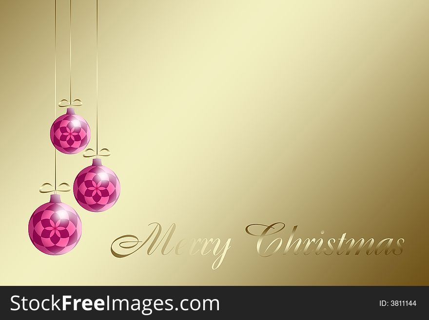 Three Christmas Spheres On A Gold Background