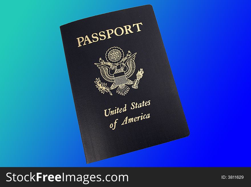 A US passport on blue background