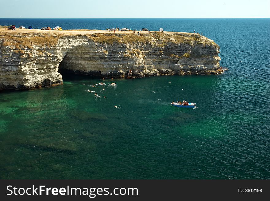 Diving cape on the Black Sea (Crimea) at summer