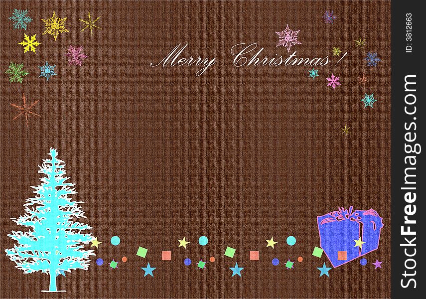 Abstract colored seasonal card with colored box and Christmas tree. Abstract colored seasonal card with colored box and Christmas tree
