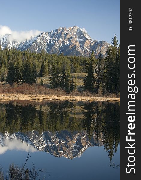 Reflected in Pyramid Lake, Jasper National Park. Reflected in Pyramid Lake, Jasper National Park.