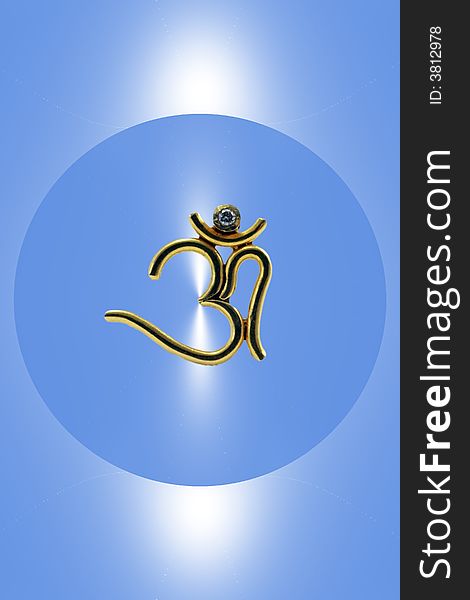 Ohm from gold with diamond on fancy blue shining background