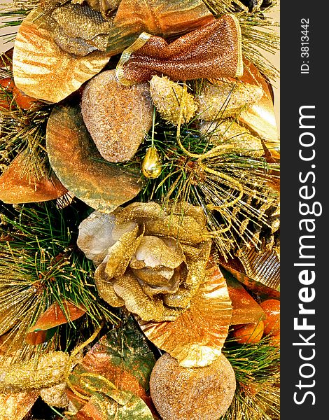 Golden shiny and glow traditional Christmas decoration. Golden shiny and glow traditional Christmas decoration