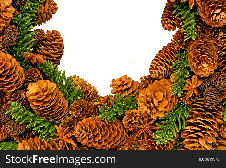 Traditional Christmas wreath made from pine cones. Traditional Christmas wreath made from pine cones