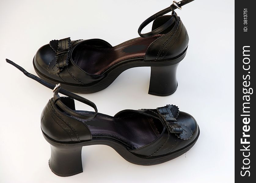 Black womens dress shoes with bow and ankle strap