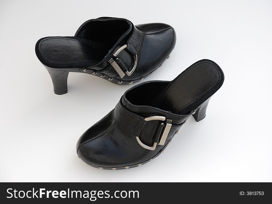 Black womens slide shoes with side buckle