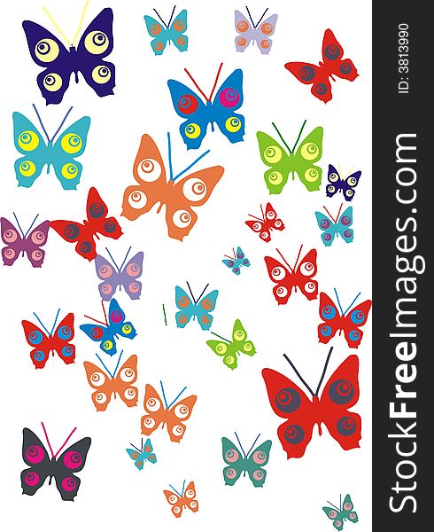 Flying butterflies in different colors