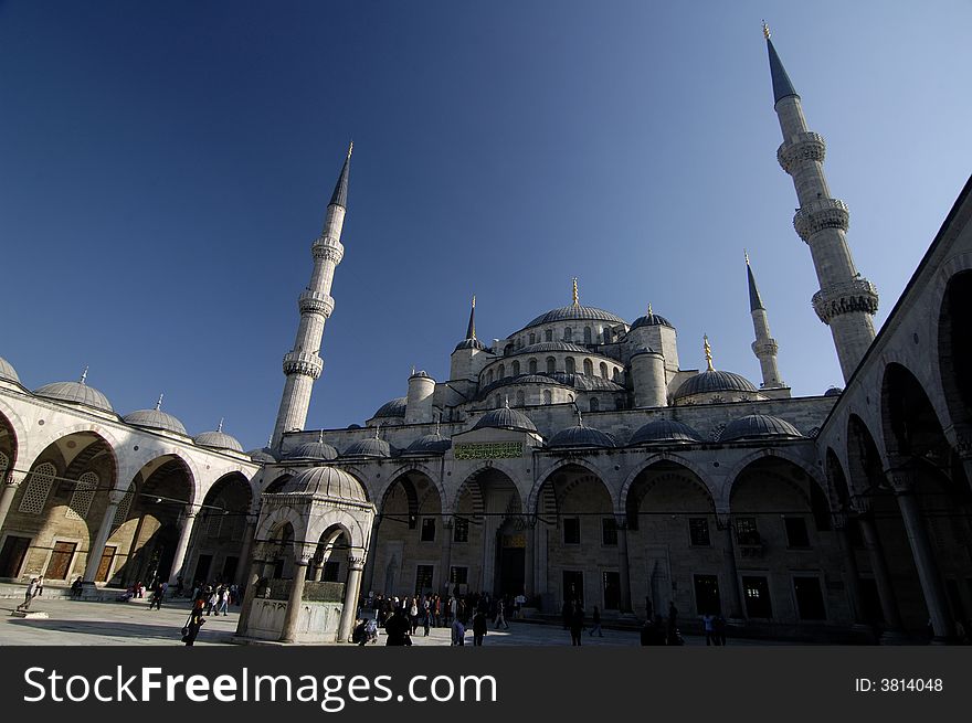 Inner yard of the Blue Mosque in Istanbul, Turkey